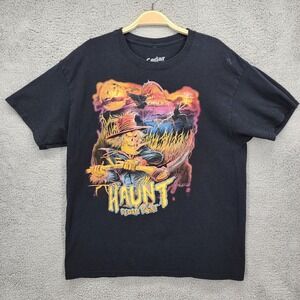 Cedar Point Haunt T-Shirt Large Black Scarecrow Halloween Theme Park Graphic Tee